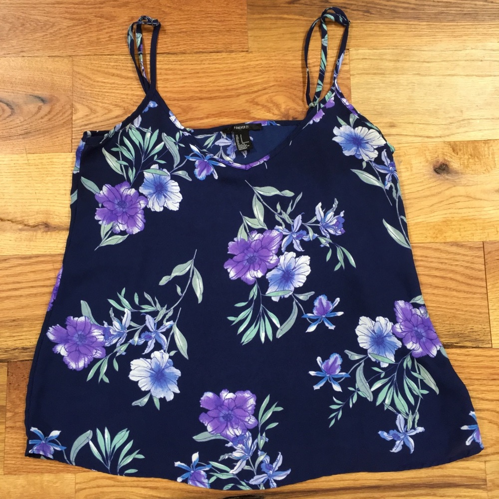 FOREVER 21 Blue Floral Tank Top